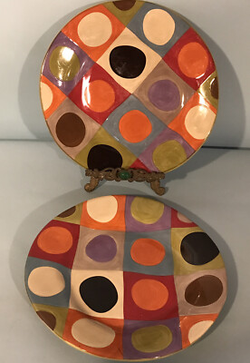 2 Pier 1 Urban Dots Dinner Plates 11.5