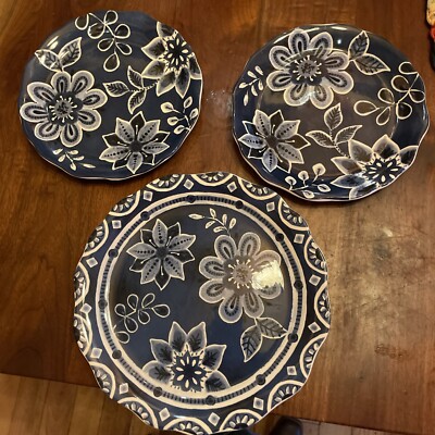 2 Salad Plates And 1 Dinner Plate Of Indigo Floral From Pier-1-image