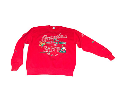 Vintage 80s 90s Grandma Santa Puffy Paint Tacky Ugly Christmas Sweater M-image