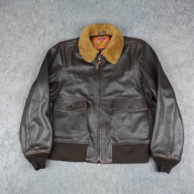 Vintage Bomber Jacket Mens XL Leather Flight Coat Military Cooper US Wings G-1-image