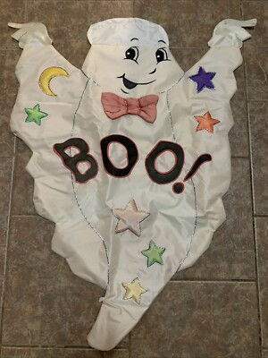 Vintage Halloween Flag Ghost Cut Out BOO White Outdoor Hanging Yard Garden Decor-image
