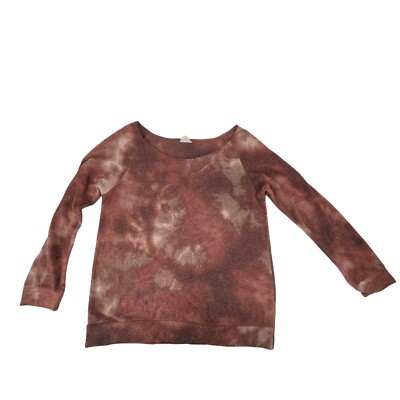Tie Dye Sweatshirt Boat Neck Red Cozy Inside Out Fuzzy Size M 143 Story Lounge-image