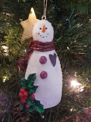 EUC!! RAZ Imports 1999 Deb Strain-Signed Snowman w/Star Christmas Ornament-image