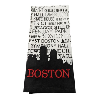 NWOT Boston Kitchen Towel Skyline Neighborhoods Landmarks All Cotton Black White-image