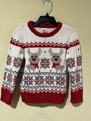 Holiday Time Unisex Toddler Sz 3T Christmas Knit Sweater Red Ivory Reindeer z1-image