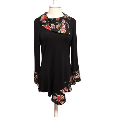 Cozy collection black floral long sleeve tunic top Small-image