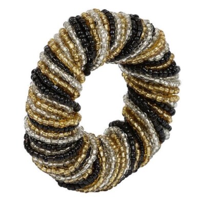 Design Imports Black Clear & Gold Glass Beaded Napkin Ring 2.5 In Diameter NEW-image