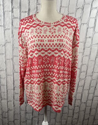 Victoria Secret Size:M Women Cozy Long Sleeve Sleep Shirt Multi Color Soft-image