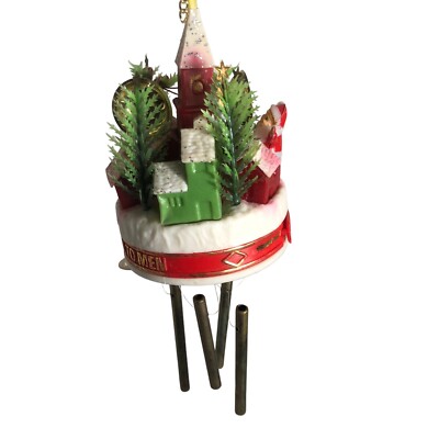Vintage SANTA Claus Christmas Village figurine WIND CHIMES Peace on Earth Church-image