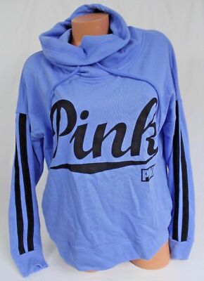 Victorias Secret PINK High-Neck Cowl Pullover, Blue/black script, sz XS S M or L-image