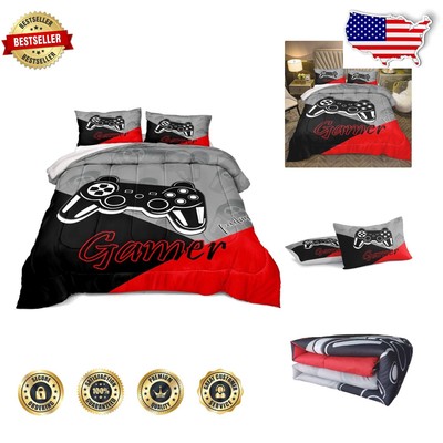 Machine Washable Twin Size Gaming Comforter & Pillowcase - Cozy Design for Kids-image