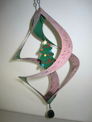 RaRe Vtg Metal Christmas Yard Wind Spinner Decoration Tree Outdoor 12