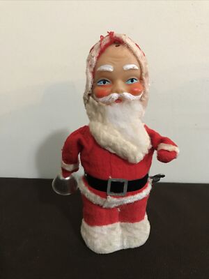 Vintage Bell Ringing Santa Mechanical Wind-up Toy Japan Christmas Works!-image