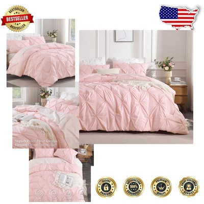 Stylish California King Comforter Set - Pink Pinch Pleat Microfiber 3 Piece-image