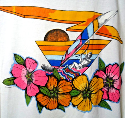 Vintage 80s Wind Surfing Hawaiian Long Sleeve Shirt Small Men Single Stitch USA-image
