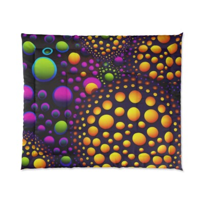 King Size Comforter Psychedelic Polka Dots Colorful Fun Retro Funky Home Decor-image