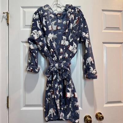 Vera Bradley Bath Robe Blue Polar Bear Print Winter Fleece Cozy Womens Size S/M-image
