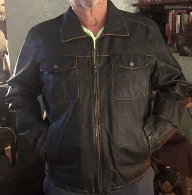 Black Rivet Mens XXL Sherpa Lined Vintage Biker Leather Jacket Zip Hand Pockets-image