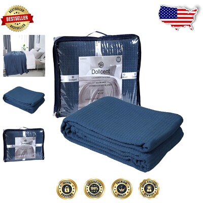 Navy Combed Cotton California King Blanket – Lightweight & Cozy for All Seasons-image