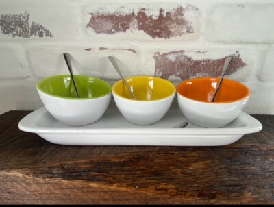 Pier One Imports Tasting Bowl Set With Spoons Appetizer Curved Design Colorful-image