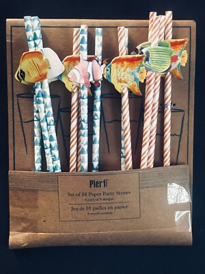 14 Paper Party Straws Pier 1 Imports With Fish Designs-image