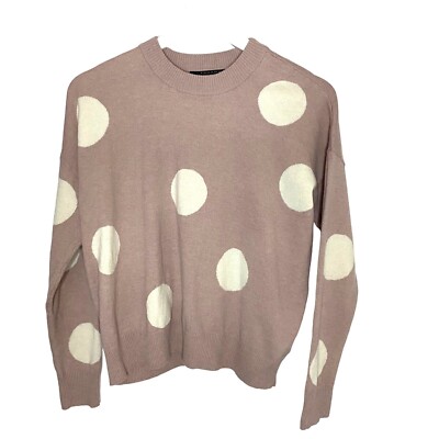 T TAHARI Pullover Crewneck Sweatshirt Sz XS Blush Ivory Dots Casual Comfort Cozy-image