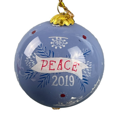 Pier 1 Imports Li Bien Christmas Ornament 2019 Reverse Painted Blue Peace Dove-image