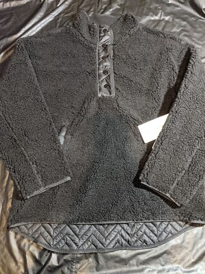 Athleta Pullover Cozy Sherpa Snap Sweatshirt Size Large Black -image