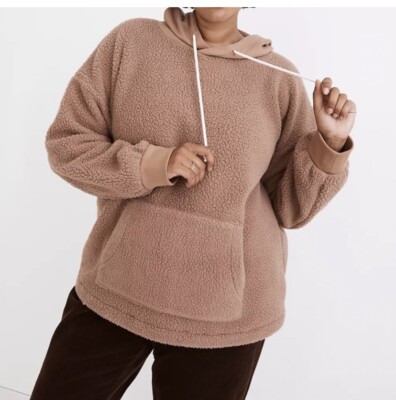 Madewell Teddy Hooded Pullover Sweatshirt Women Size L Cozy Comfy Cabincore-image