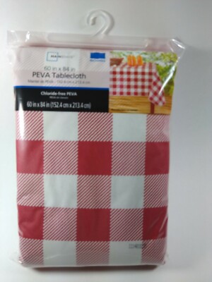 Mainstays Vinyl Tablecloth Red White Check Peva Rectangle 60 x 84 Inches Picnic-image