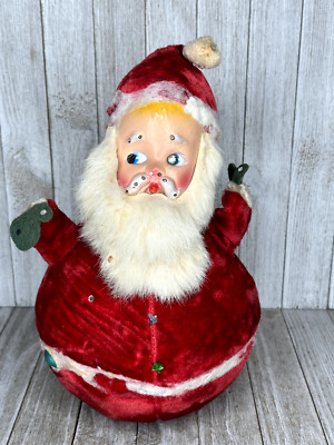 VINTAGE 1940's Roly Poly Santa Claus Rotating MUSICAL Jingle Bells FUR Works-image