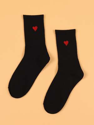 Heart Black Crew Socks for Women Plain Socks Cozy Socks Fashion Socks-image