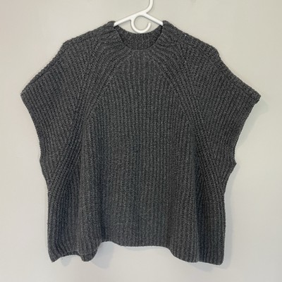 LOFT Poncho Boxy Sleeveless Sweater Size Large Women’s Gray Chunky Plush Knit-image