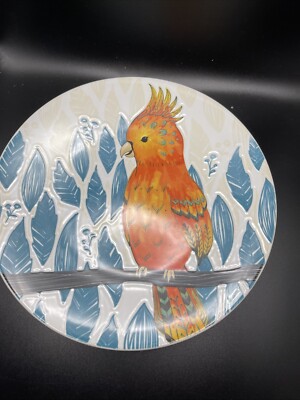 Brand New Pier 1 Cockatoo Tropical Bird Decorative Plate W/Leaf Background 8