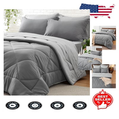 Complete 7-Piece King Size Comforter Set - Stylish Microfiber Bedding Essentials-image
