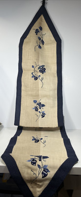 Pier 1 Melinda Burlap Twill Trim Table Runner Floral Embroidered 14