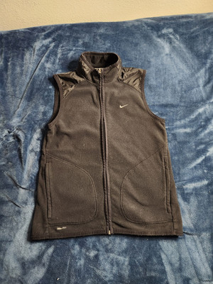 Vintage Y2K Nike Fleece Vest Mens Sz Small Black Full Zip Swoosh Retro Athletic-image