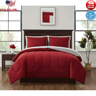 Red Reversible Bed in a Bag Comforter Set Queen 7-Pcs Polyester Tween Adult New-image