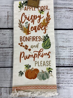DII Fall Autumn Pumpkin Fringe 18 X 28 Cotton Kitchen Tea Towel-image