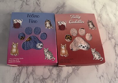 2-🆕 Feline Fine Cozy Socks 1 Pair Shoe Size 4-10   ( Lot Of 2 )-image