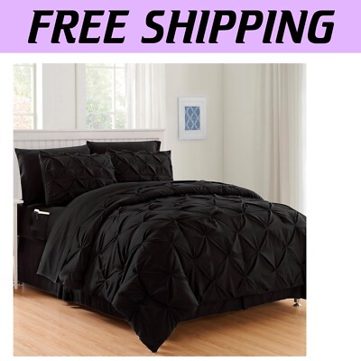 All-Year Cozy 8-Piece Microfiber Comforter Set with Deep-Pocket Sheets - Black-image