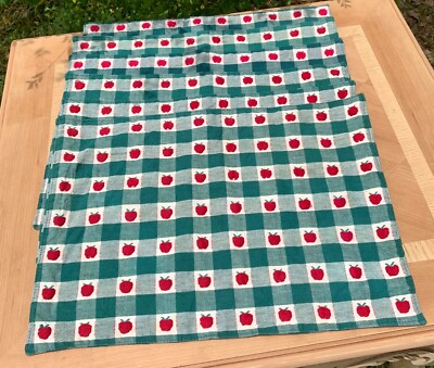 Park Imports Embroidered Apple and Green Gingham CottageCore Set of 6 Placemats-image