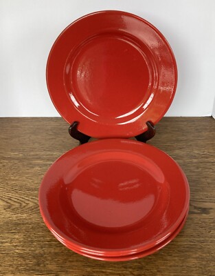 Set of 4 Pier 1 Toscana Burgundy Earthenware 11” Dinner Plates Made in Spain EUC-image