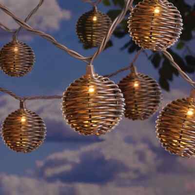 Better Homes & Gardens Set Of 2 (10) Ct Rattan Outdoor String Lights Warm White-image