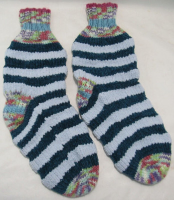Hand Knitted Womens Large Striped Chunky Bed Socks Super Cute Soft Cozy Fuzzy #7-image