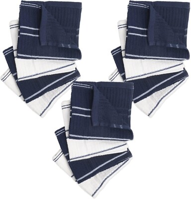 Blue Cotton Ribbed Terry Kitchen Basic Dishcloths Set Of 12 Pieces-image