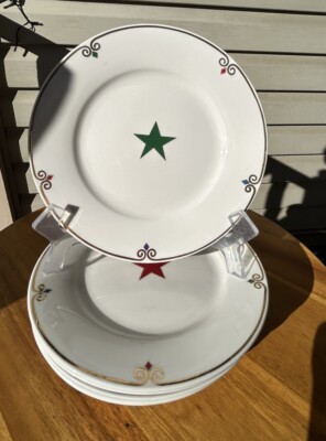 Pier 1 Celebration Star Porcelain Salad Dessert Plates 8” Mixed Colors Lot Of 6-image