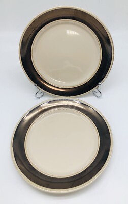 Pier 1 Imports Rion Dinner Plates 11” ~Set of 2~ Serving Platter Brown Bronze A5-image