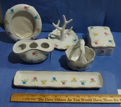 IRICE Import I.W. Rice Japan 6 Pc Porcelain dresser vanity set Flower Design-image