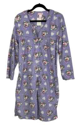 Casual Night Women's Coffee Cup Print Cozy Button Robe Purple Medium-image